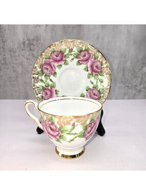 Royal Stafford Bone China Tea Cup Saucer Set Pink Rose Gold England VL5143